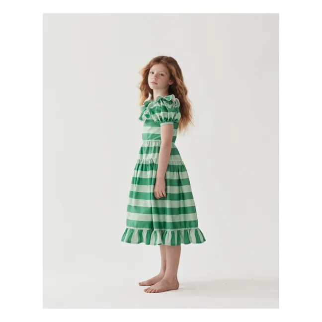 Robe Rayée Popeline de Coton | Vert