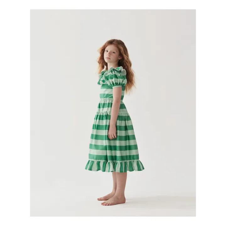 Robe Rayée Popeline de Coton | Vert- Image produit n°4