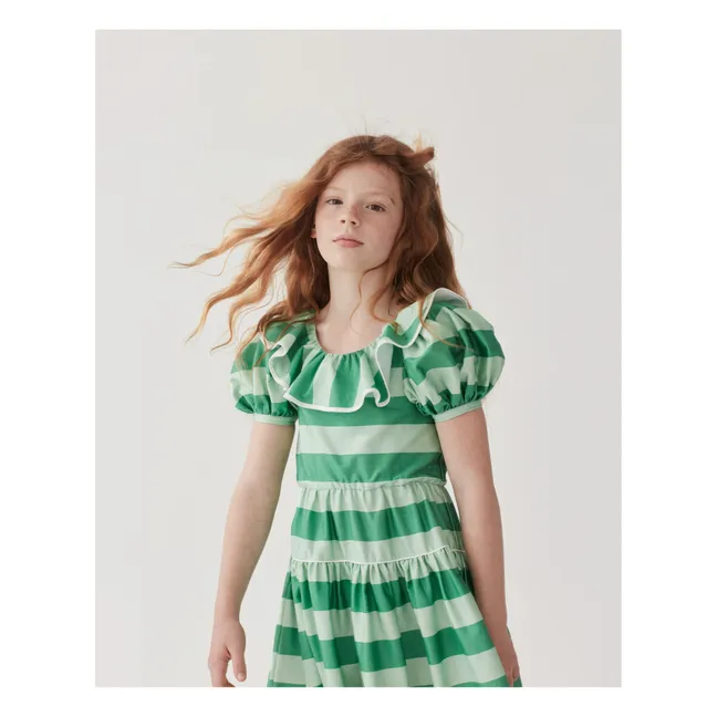 Robe Rayée Popeline de Coton | Vert
