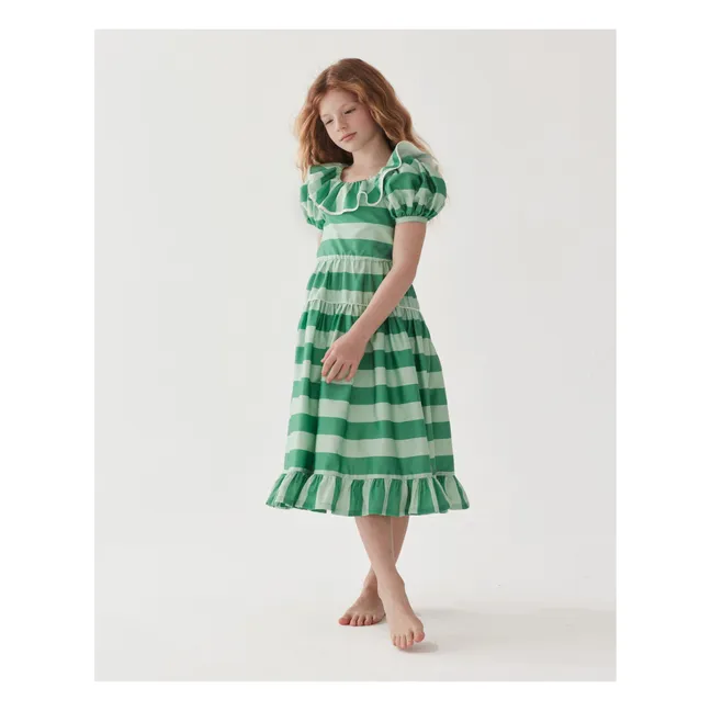 Robe Rayée Popeline de Coton | Vert