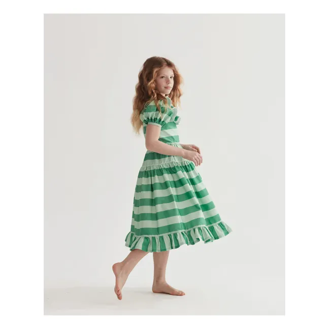 Robe Rayée Popeline de Coton | Vert