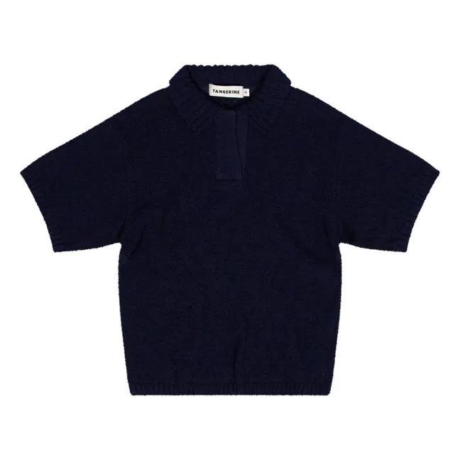 Bouclette knit polo shirt | Midnight blue