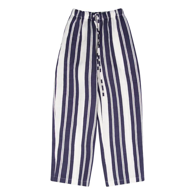 Linen Striped Pants | Midnight blue