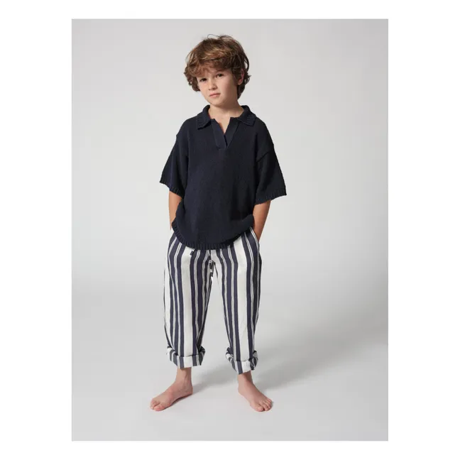 Linen Striped Pants | Midnight blue