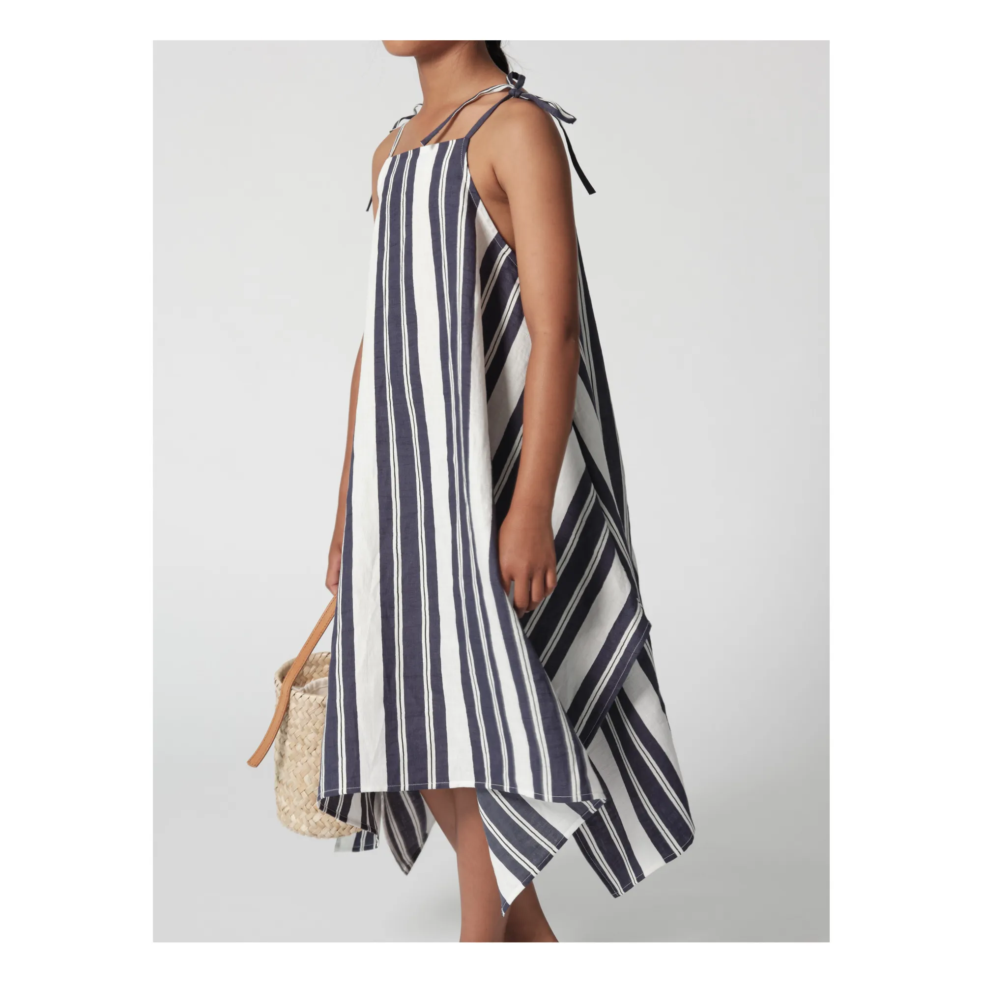 Basic Asymmetrical Stripe Linen Dress White Black hotsell Small