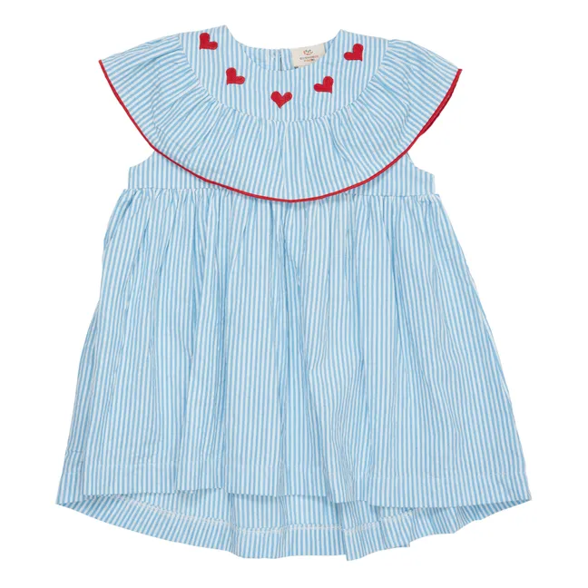 Seersucker hearts dress | Light blue