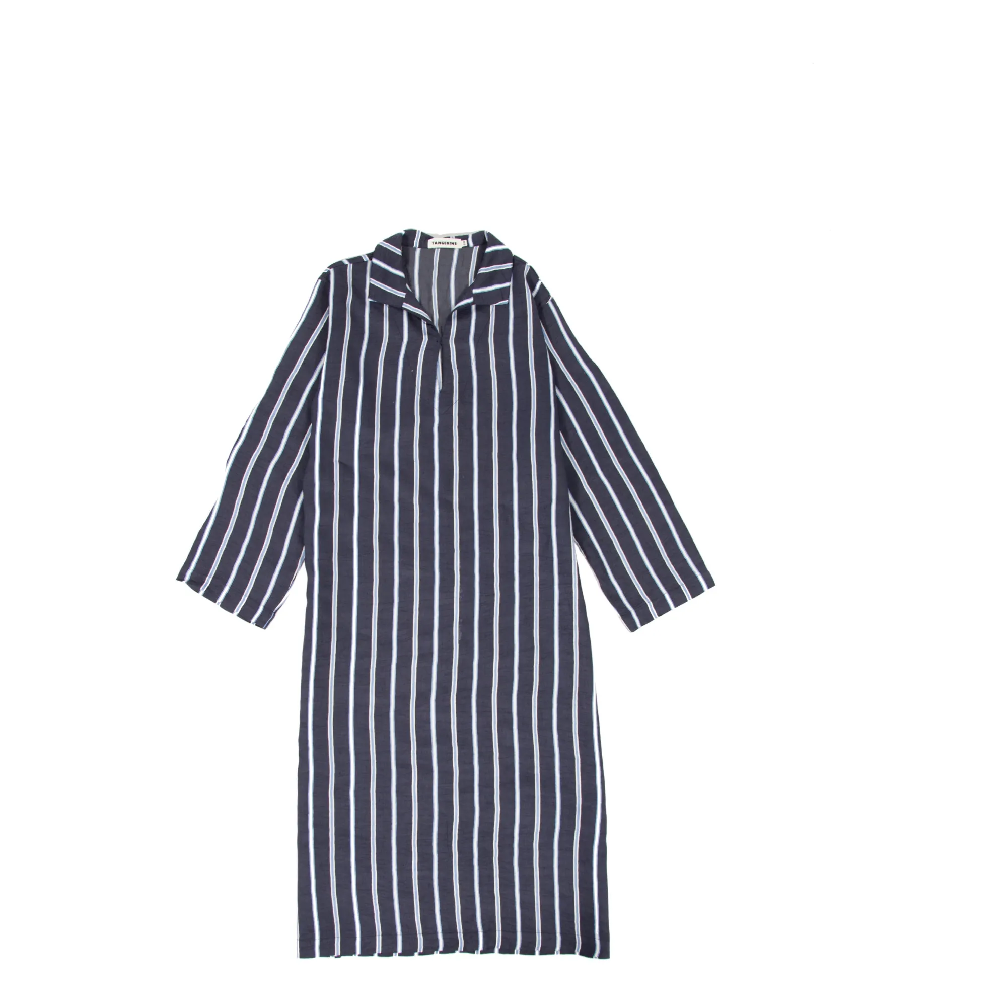Tangerine Midnight Blue Striped Linen Dress