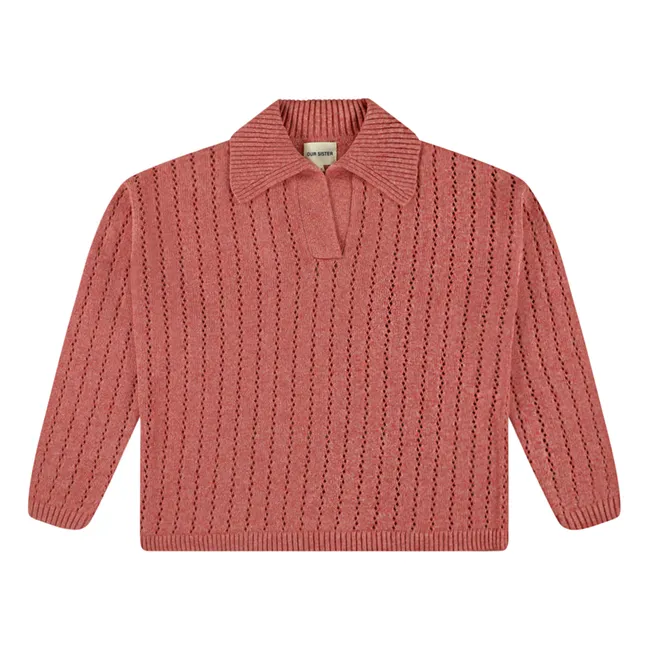 Pullover Polo Percy Leinen und Baumwolle | Rot