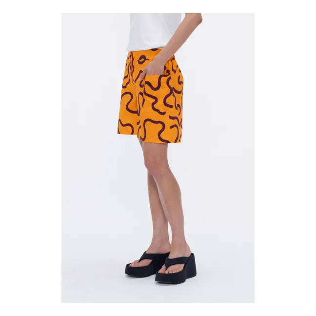 Pantalón corto de popelina de algodón estampado Nile | Naranja