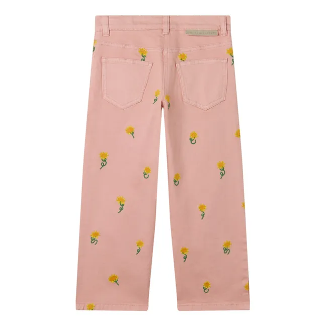 Pantalón con bordado de flores | Rosa