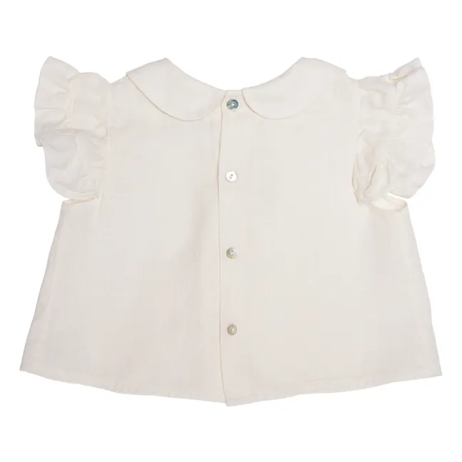 Blusa de lino con mangas de volantes Mimi | Blanco