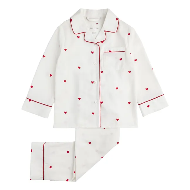 Pyjama Popeline Herz | Weiß