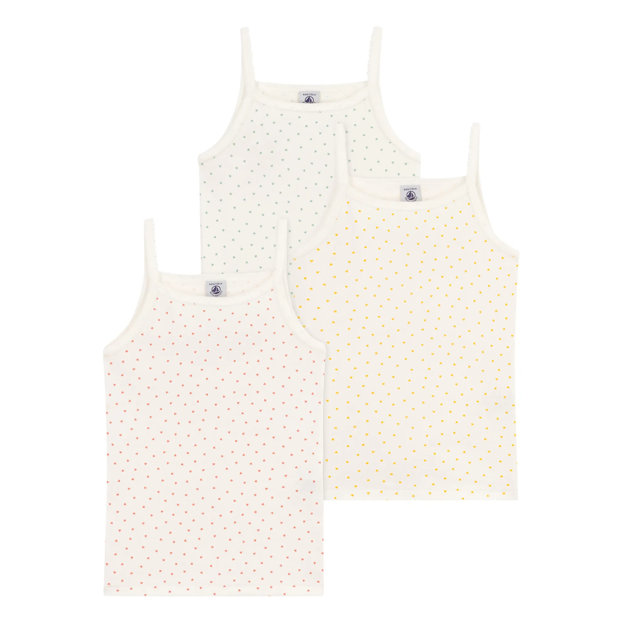 Petit Bateau Ecru Set Of 3 Mini Hearts Tank Tops