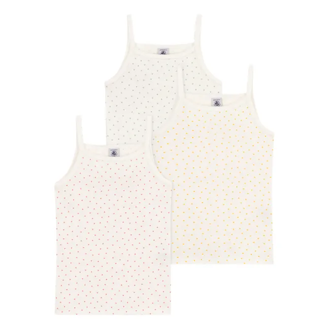 Lot 3 Débardeurs Mini Cœurs Coton Bio | Ecru