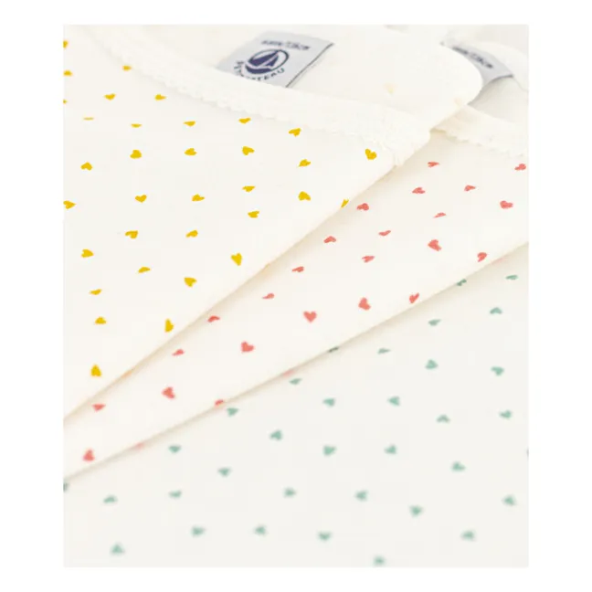 Lot 3 Débardeurs Mini Cœurs Coton Bio | Ecru