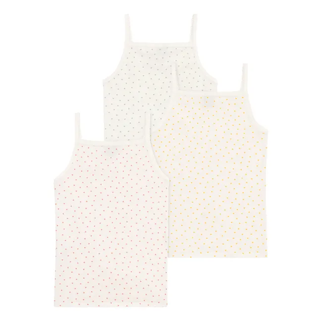 Lot 3 Débardeurs Mini Cœurs Coton Bio | Ecru