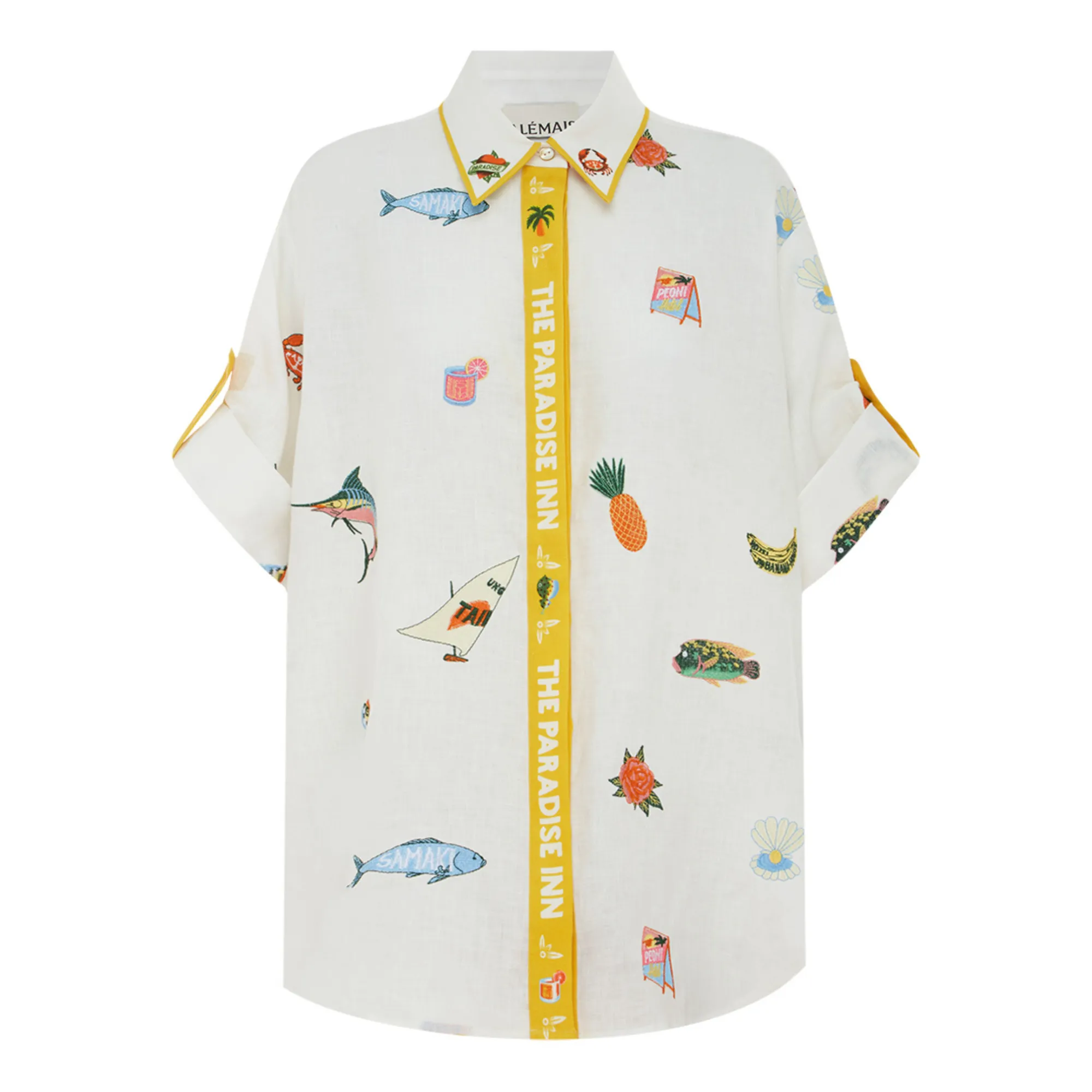 Alémais Ecru Blue Marlin Linen Embroidered Shirt