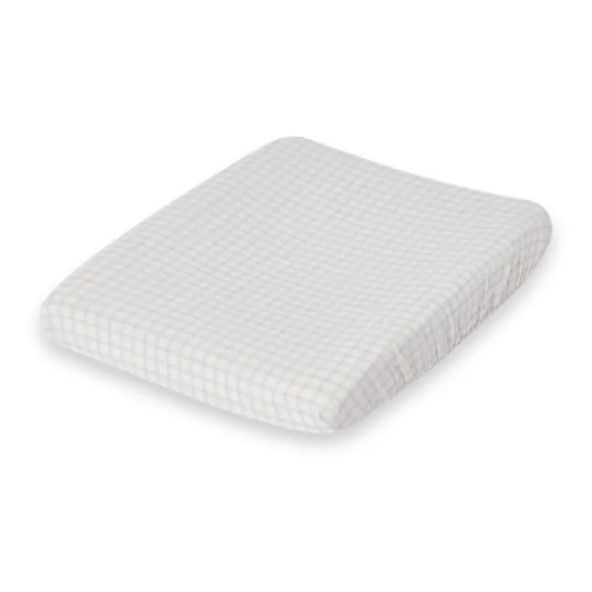 Gingham Sky changing mat cover | Light blue