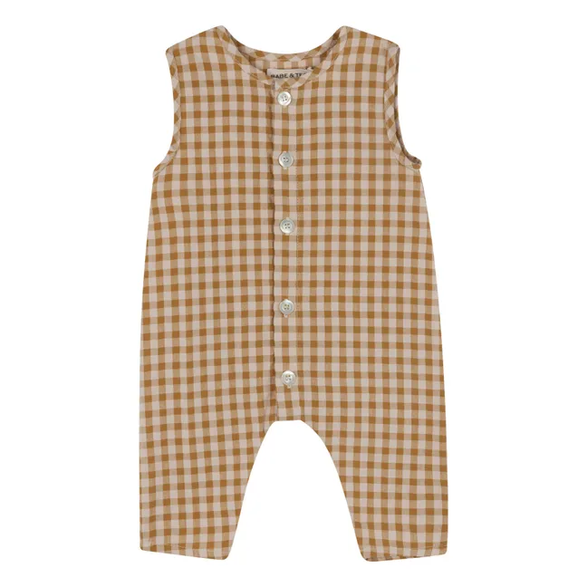 Buttoned Gingham Playsuit | Camel