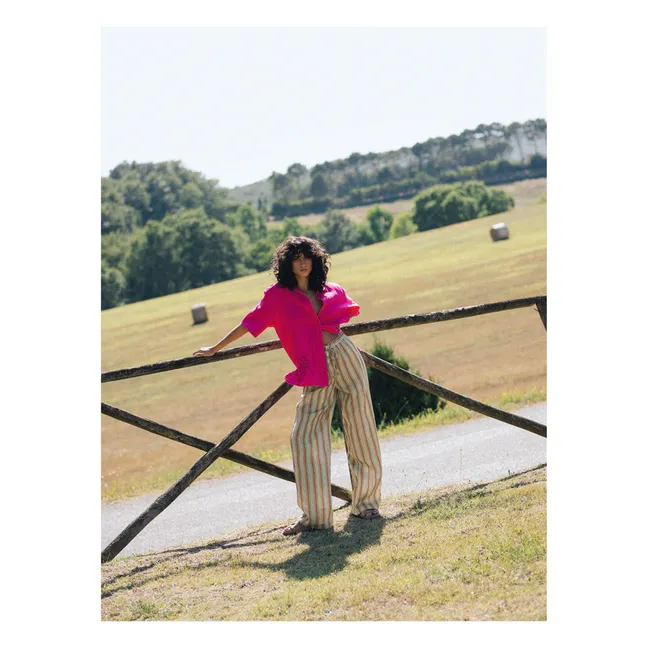 Camisa Darcy bordada en lino | Rosa Fushia