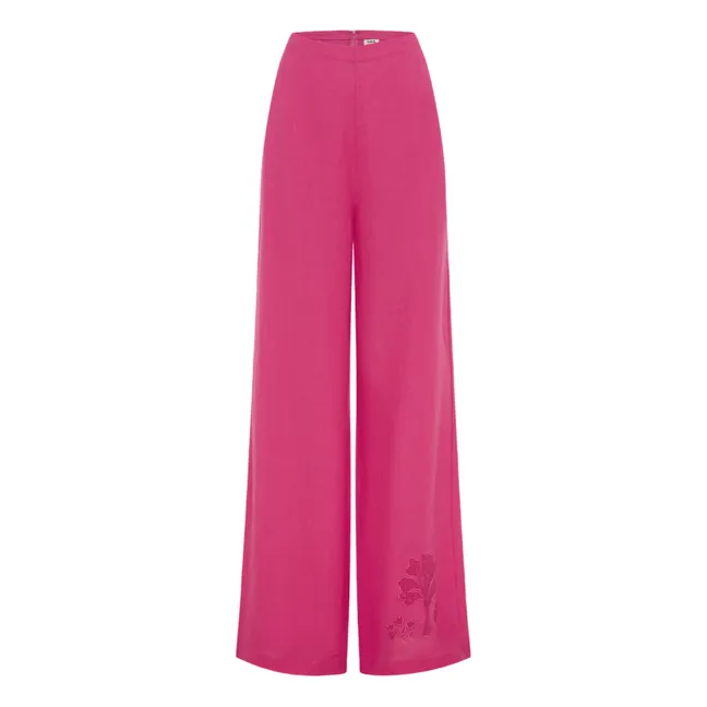 Pantalón Cameron de lino bordado | Rosa Fushia