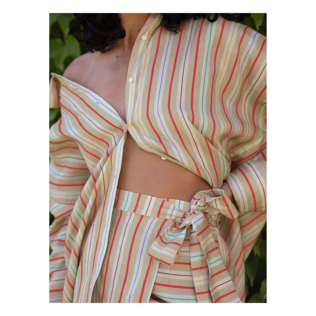Zuri Wallet Skirt Linen Stripes | Beige