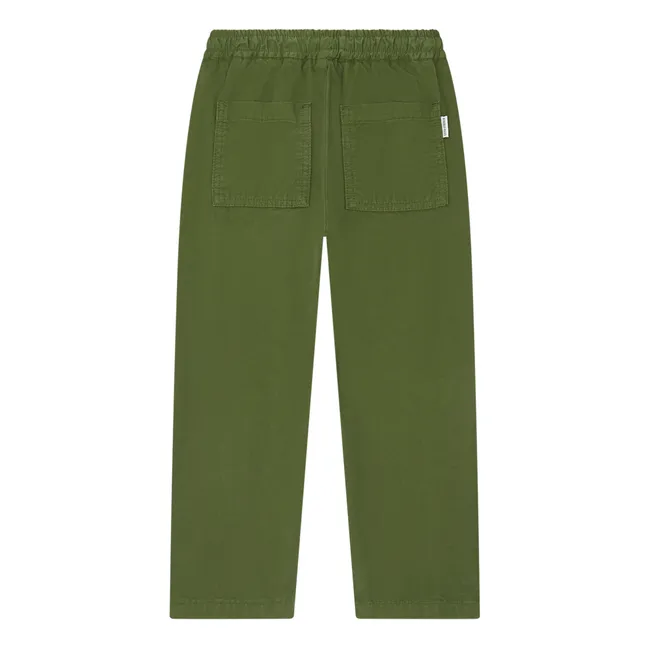 Pantalón de algodón orgánico con cintura ajustable | Verde Kaki