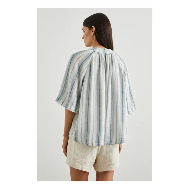 Eveline Blouse Linen Stripes | Light blue
