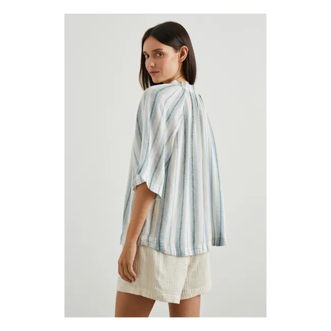 Blusa de rayas de lino Eveline | Azul Cielo