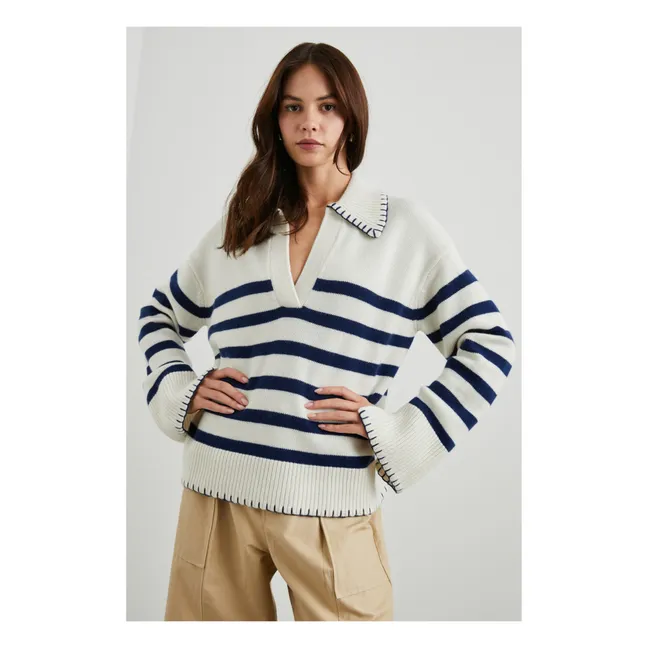 Athena Wool and Cashmere Stripes Sweater | Ecru