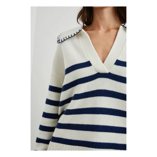 Pullover Athena Streifen Wolle und Kaschmir | Seidenfarben