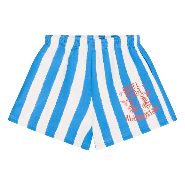 Organic cotton striped fleece shorts | Blue