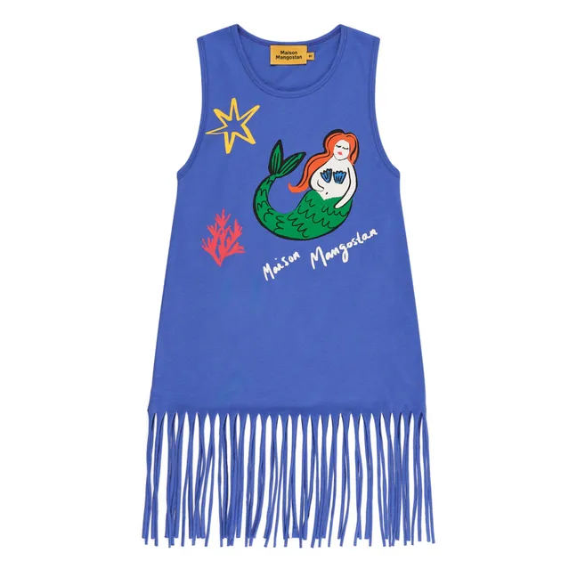 Mermaid organic cotton fringed dress | Blue