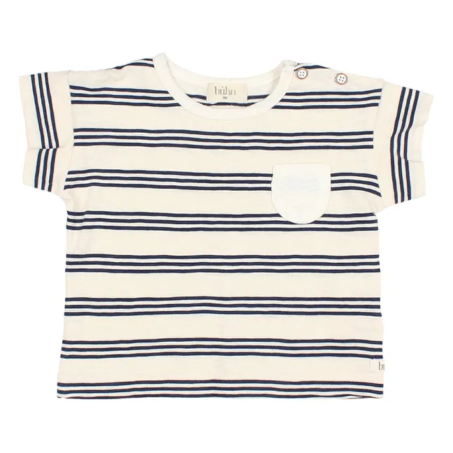 Camiseta a rayas de algodón flameado para bebé | Azul Noche