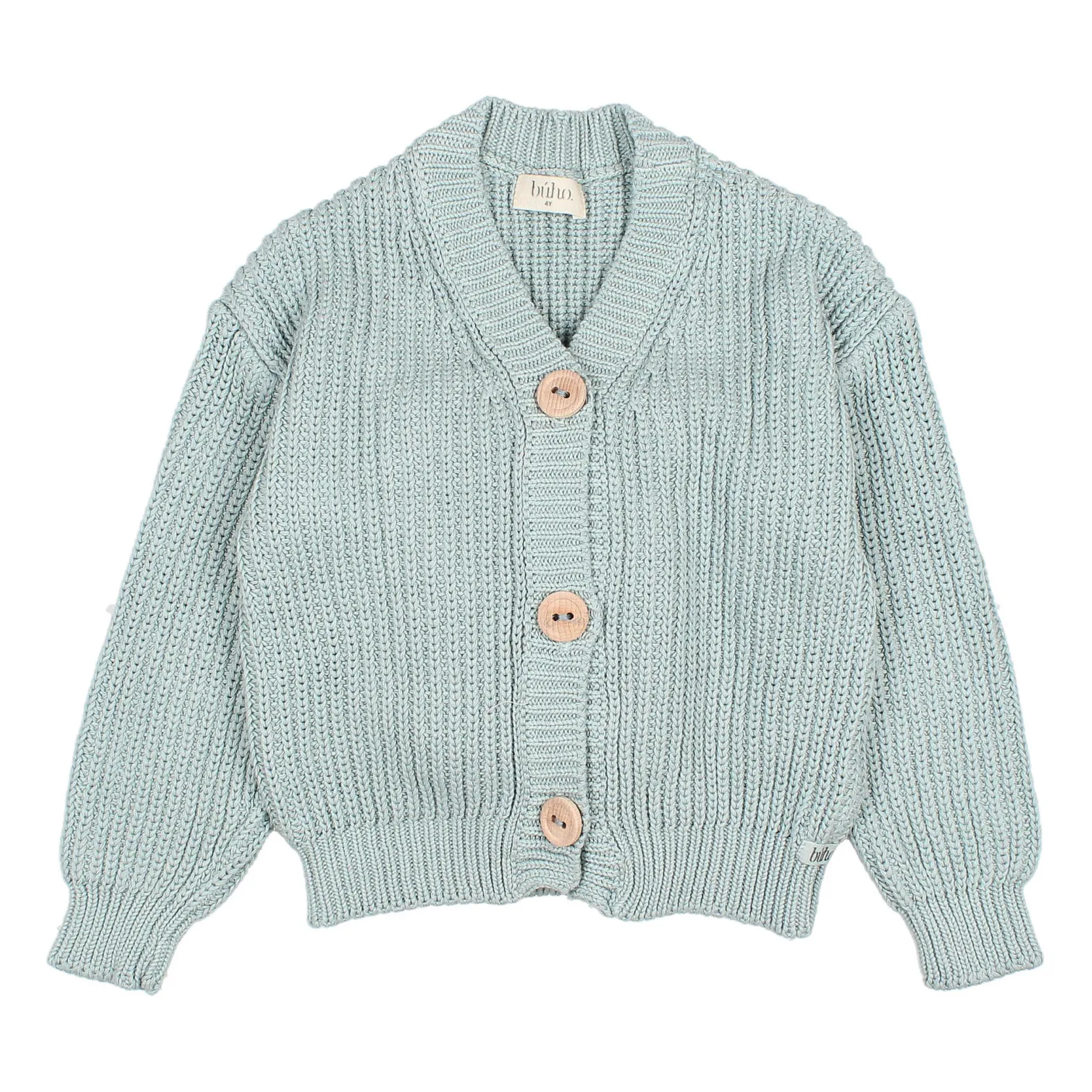 Búho Almond Green Organic Cotton Knitted Cardigan
