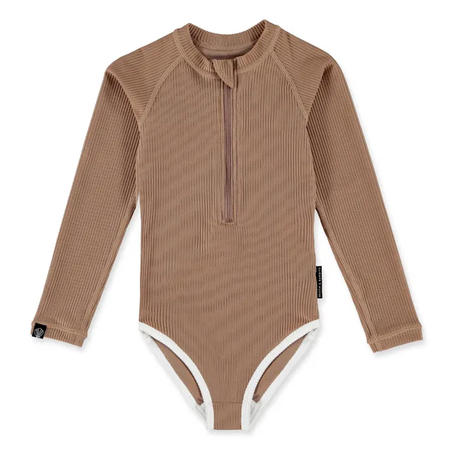 Maillot 1 Pièce Anti-UV Côtelé | Marron