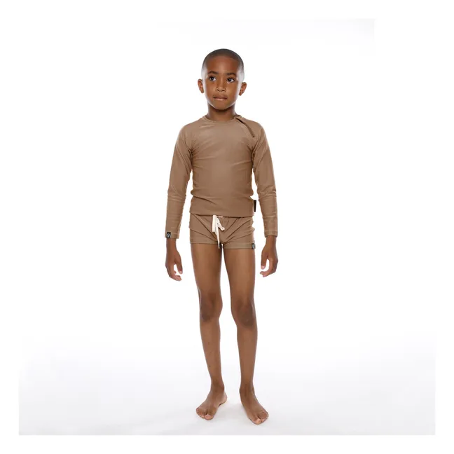 Short de Bain Anti-UV Côtelé | Marron