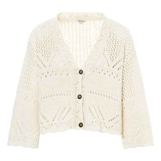 Cardigan Maille Crochet en Coton | Blanc cassé