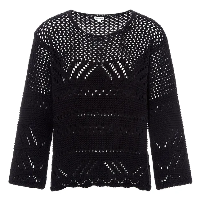 Cotton Crochet Sweater | Black
