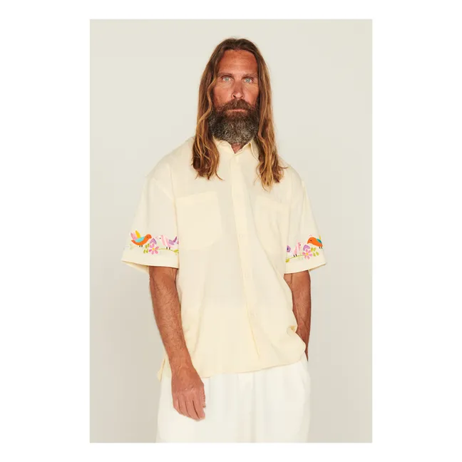 Blusa de algodón y lino bordada Mitchum  | Crudo