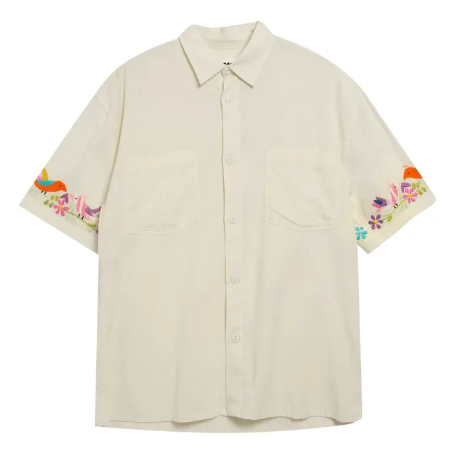 Mitchum Embroidered Cotton and Linen Blouse  | Ecru