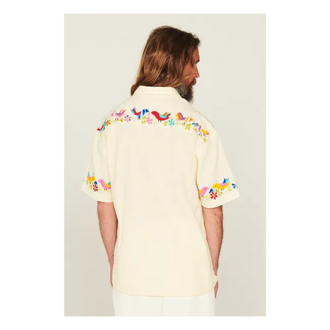 Blusa de algodón y lino bordada Mitchum  | Crudo