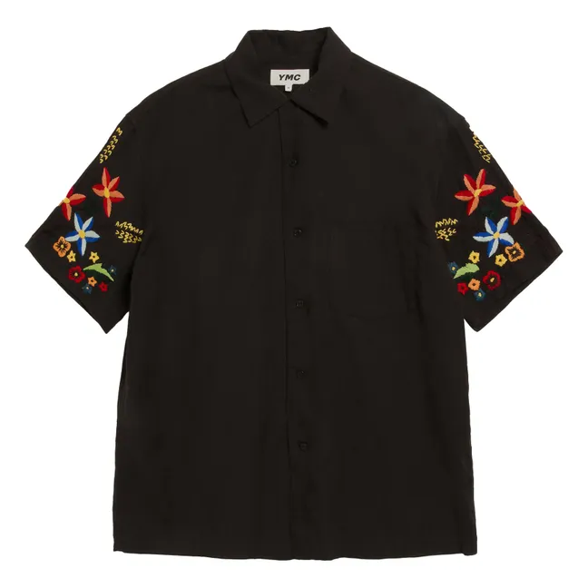 Idris Embroidered Cotton and Linen Blouse | Black