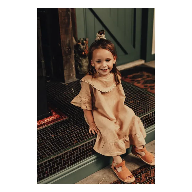 Vestido Susan de lino con volantes  | Rosa Melocotón