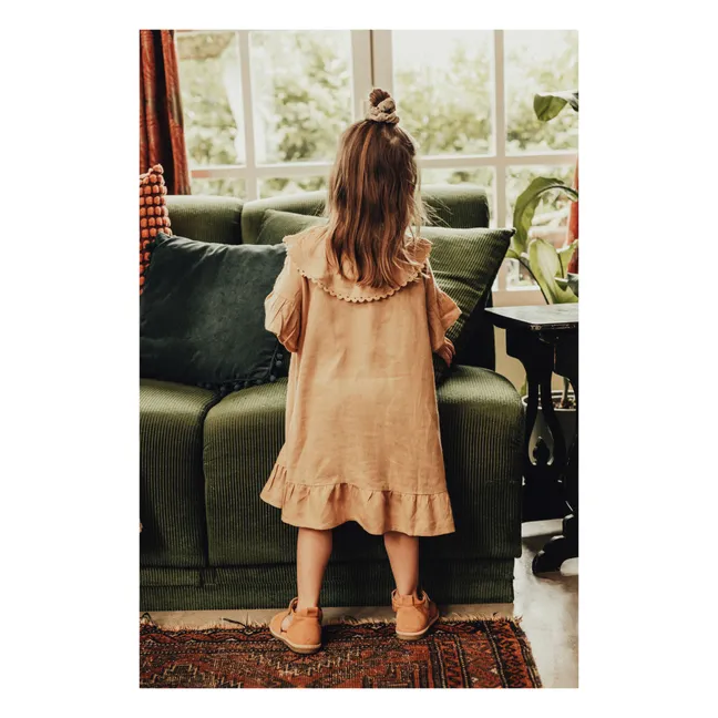 Vestido Susan de lino con volantes  | Rosa Melocotón