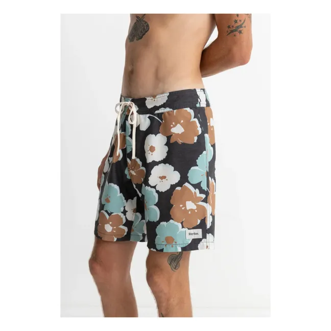 Floral Recycled Fiber Swim Shorts | Black