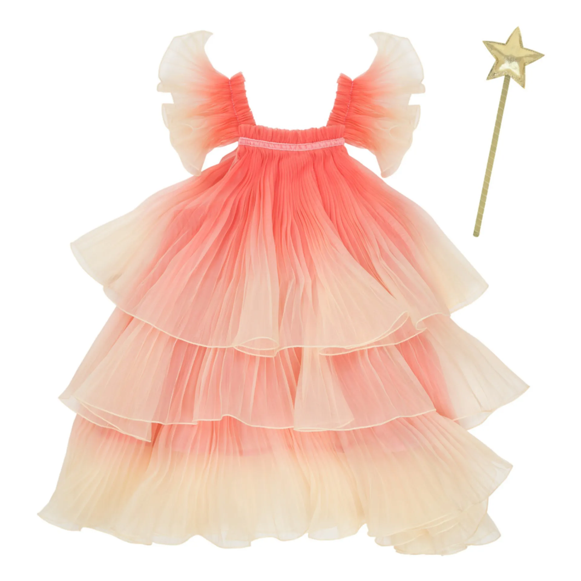 Robe de fée plissée en organza avec sa baguette magique- Image produit n°0