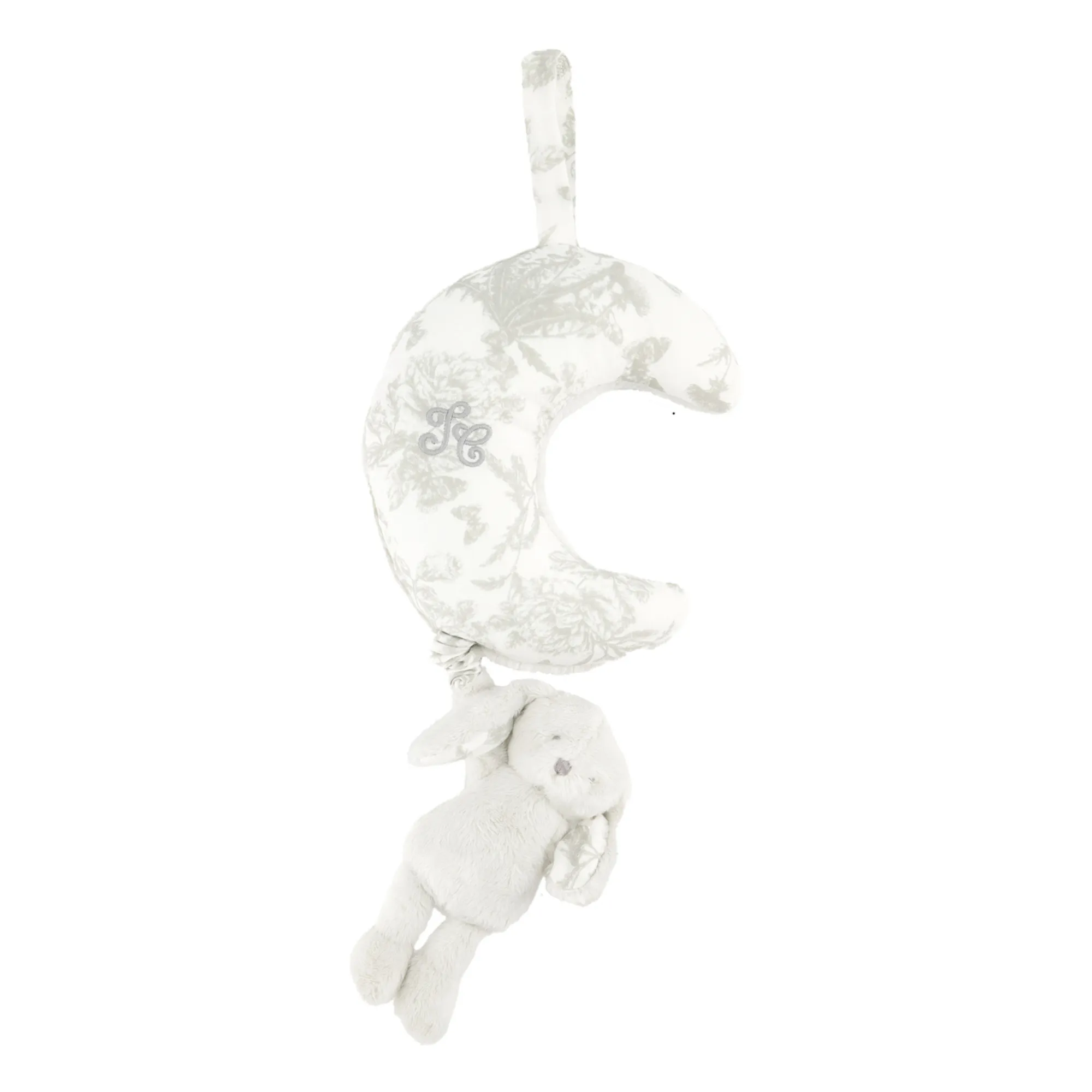 Mobile musical Augustin le lapin Toile de Jouy | Gris clair- Image produit n°0