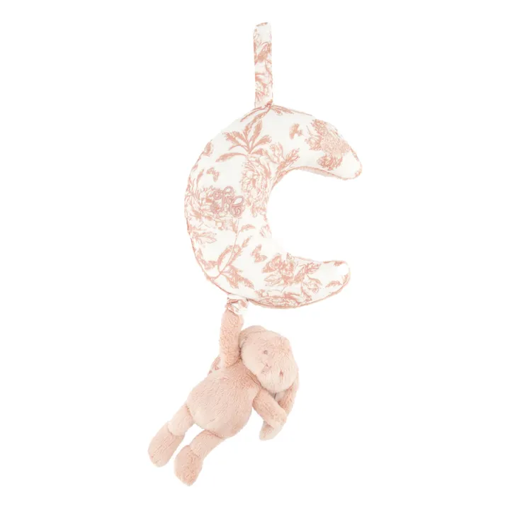 Mobile musical Augustin le lapin Toile de Jouy | Rose pêche- Image produit n°0