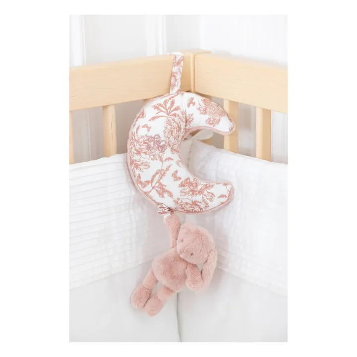 Mobile musical Augustin le lapin Toile de Jouy | Rose pêche- Image produit n°1